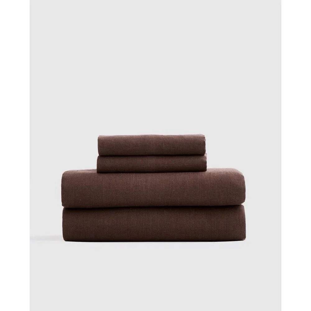 Quince European Linen Sheet Set ESPRESSO Full Size 4 Piece NEW $174 Retail
